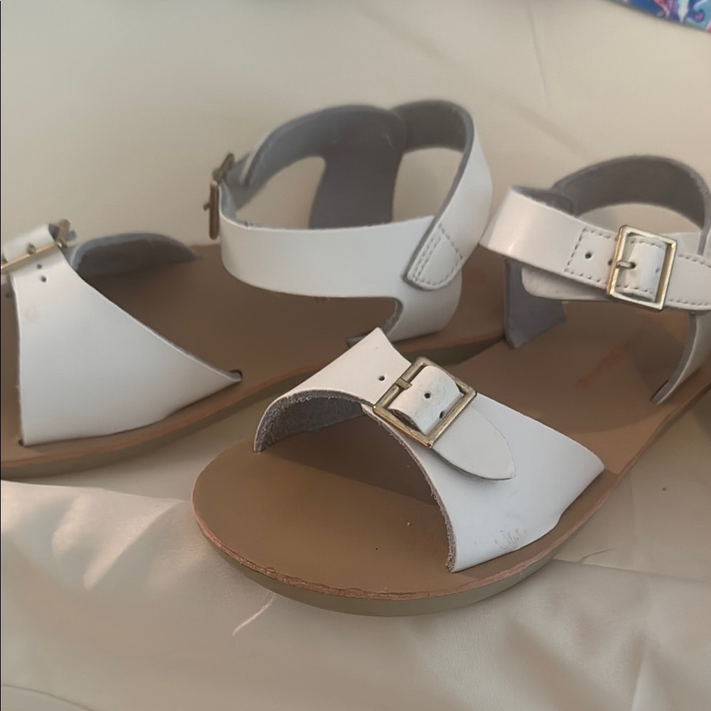 Salt Water White and Tan Sandals with Adjustable Straps - Picture 2 of 4